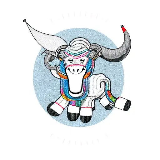 sock monkey riding an aries ram whilem stabbing it in the back with syringe tattoo design idea
