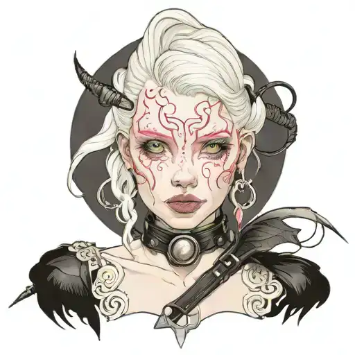 albino girl with pink eyes wearing leather tattoo design idea