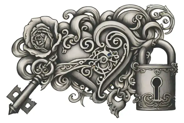 Nayeli name intertwined in heart shaped lock and key tattoo design idea