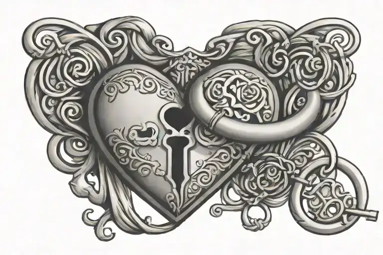 Nayeli name intertwined in heart shaped lock and key tattoo design idea