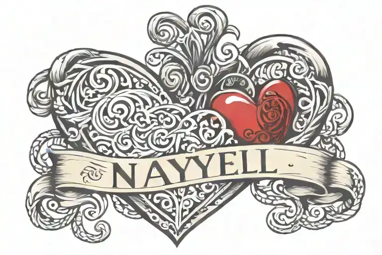 Nayeli name intertwined in heart shaped locket tattoo design idea