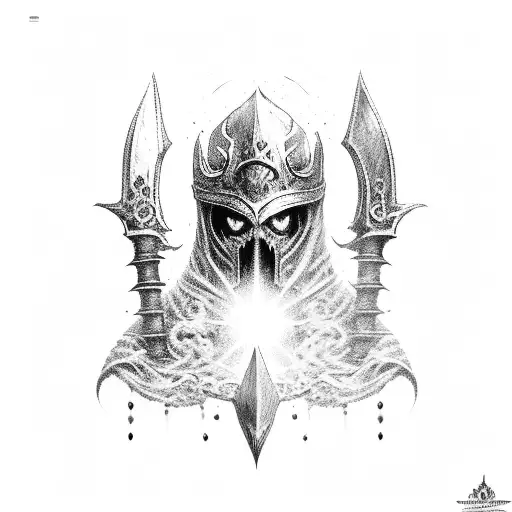 lich king helmet and frostmourne sword tattoo design idea