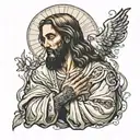 jesus praying sleeve tattoo design idea