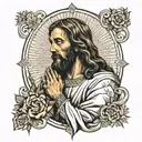 jesus praying sleeve tattoo design idea