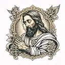 jesus praying sleeve tattoo design idea