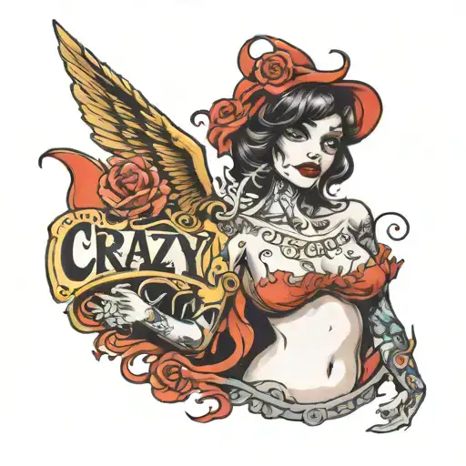 written crazy whore prostitute tattoo design idea