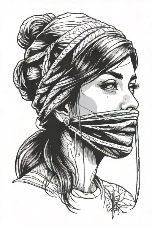 girl with bandage on her mouth tattoo design idea