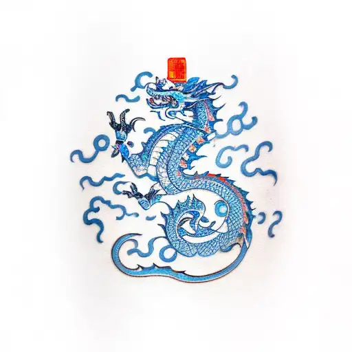 Chinese style Dragon in blue on forearm tattoo design idea