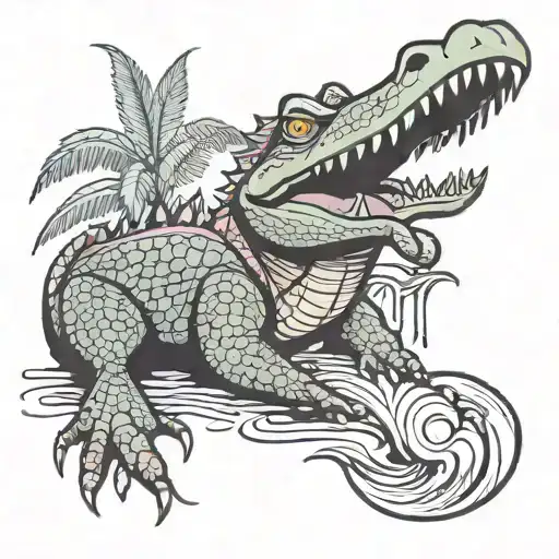 crocodile with ibis on top tattoo design idea