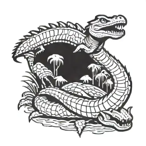 Miami hurricanes ibis standing on top of crocodile tattoo design idea