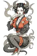 Demon succubus in modern Japanese demon style tattoo design idea