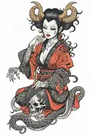 Demon succubus in modern Japanese demon style tattoo design idea
