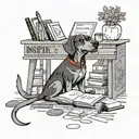 A teacher's desk filled with books, a dog resting at their feet, and a banner that reads 'Inspire Creativity' tattoo design idea