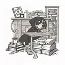 A teacher's desk filled with books, a dog resting at their feet, and a banner that reads 'Inspire Creativity' tattoo design idea