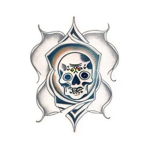 A tattoo for my upper left arm. Stylized in dia de las muertos. I want this to be for my deceased male orange tabby cat. tattoo design idea
