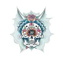A tattoo for my upper left arm. Stylized in dia de las muertos. I want this to be for my deceased male orange tabby cat. tattoo design idea