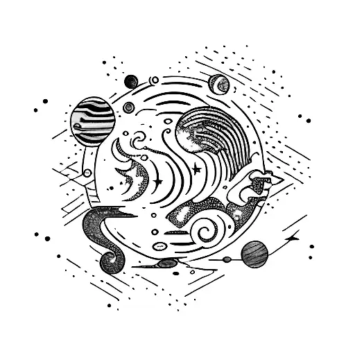 Mercury and Neptune in a cosmic collision tattoo design idea