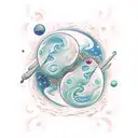 Mercury and Neptune in a cosmic collision tattoo design idea