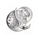 Mercury and Neptune in a cosmic collision tattoo design idea