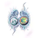 Mercury and Neptune in a cosmic collision tattoo design idea