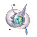 Mercury and Neptune in a cosmic collision tattoo design idea