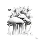 mushrooms with flowers vines and butterflies  tattoo design idea