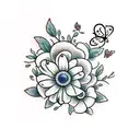 flowers with vines and butterflies  tattoo design idea