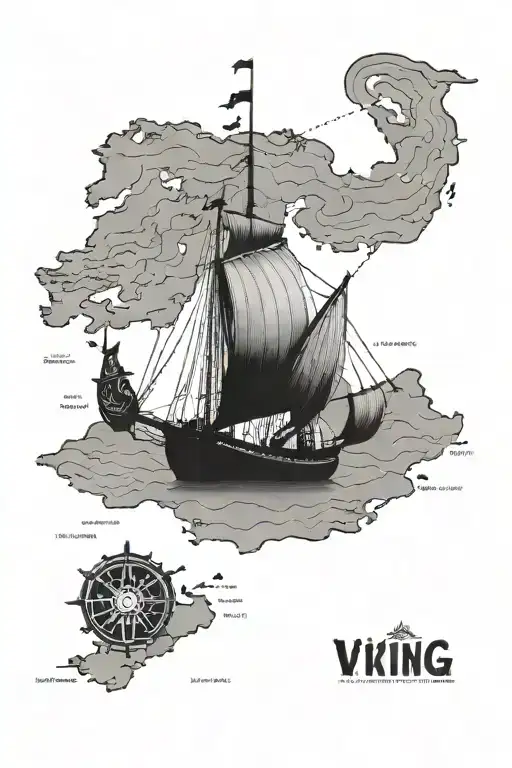 A Viking longship sailing across a map of ancient Europe tattoo design idea