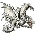 mid evil flying dragon flying tattoo design idea