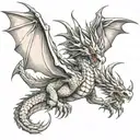 mid evil flying dragon flying tattoo design idea