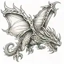 mid evil flying dragon flying tattoo design idea