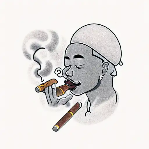 light Brownskin Boy smoking a cigar, close up, simple, afro tattoo design idea