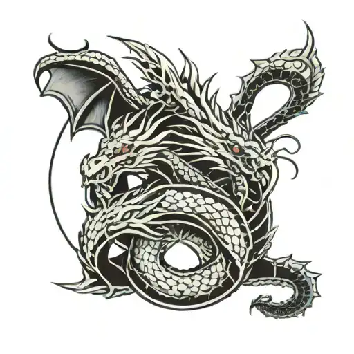 3 headed dragon ouroboros tattoo design idea