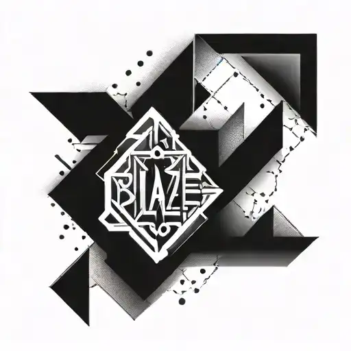Abstract geometric design incorporating the word 'Blaze' in a graffiti style font tattoo design idea