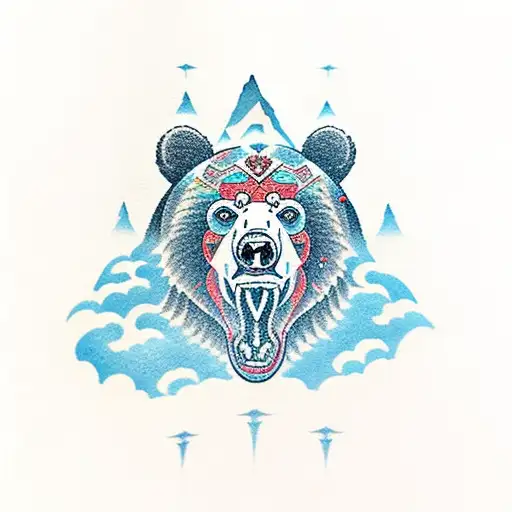 torso of a bear in front of the matterhorn tattoo design idea