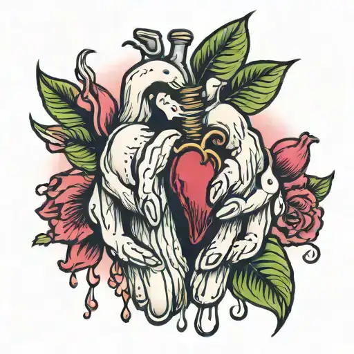 Hands holding a bleeding heart tattoo design idea