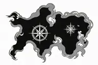 ship, compass, waves tattoo design idea