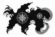 ship, compass, waves tattoo design idea