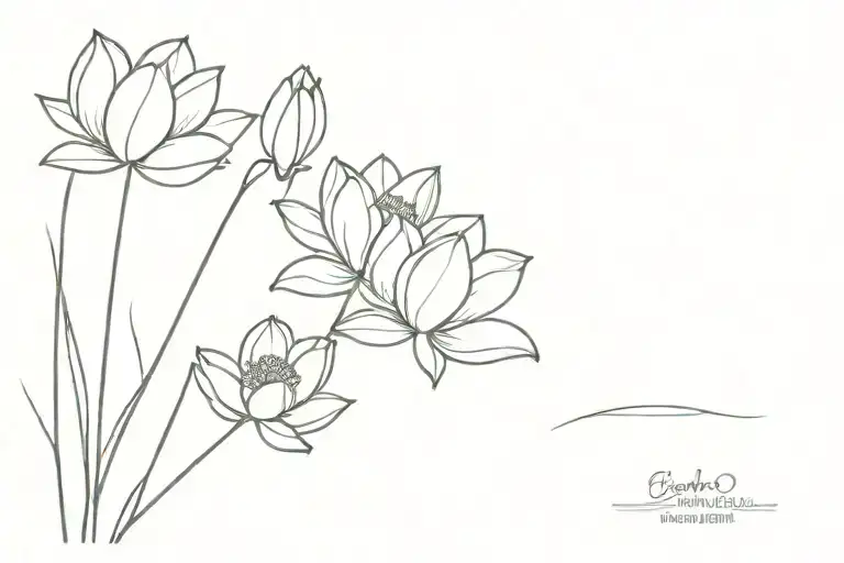 lotus aster sweet pea flowers tattoo design idea