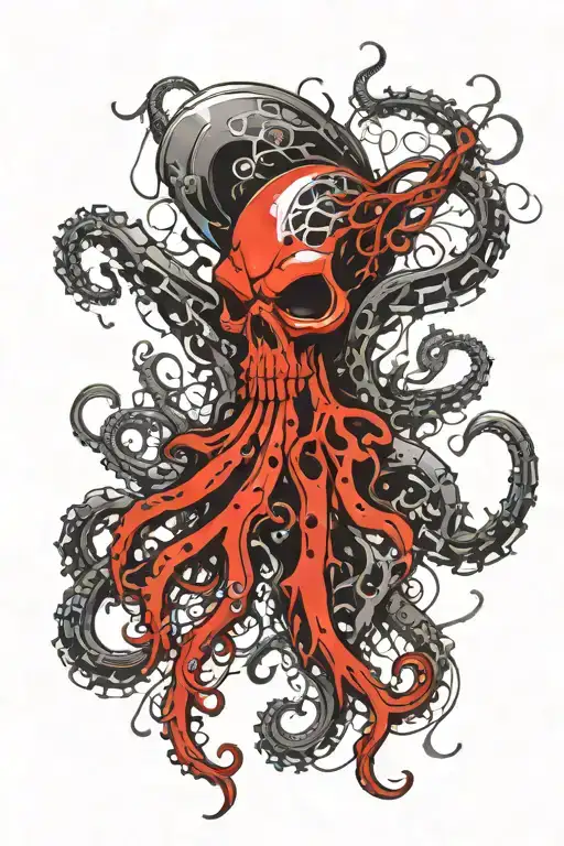 evil skeleton octopus tentacles tattoo design idea