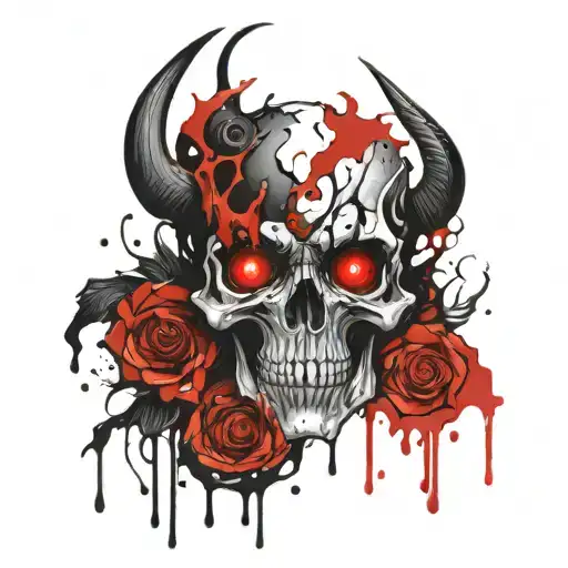 demon skull bleeding eye ball tattoo design idea