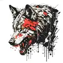 angry bloody wolf standing tattoo design idea