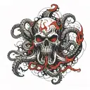 evil skeleton octopus tentacles teeth claws and Cthulhu tattoo design idea