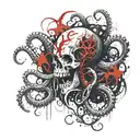 evil skeleton octopus tentacles teeth claws and Cthulhu tattoo design idea