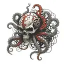 evil skeleton octopus tentacles teeth claws and Cthulhu tattoo design idea