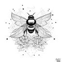A geometric design featuring various types of flowers and a bumblebee tattoo design idea