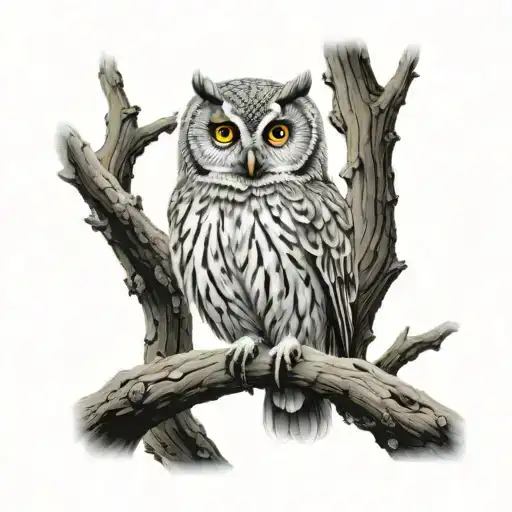 owl sitting on a branch tattoo design idea