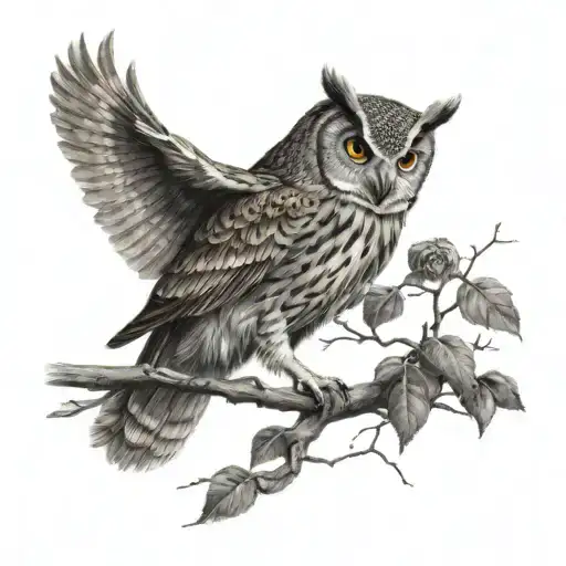owl perched on a branch tattoo design idea