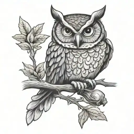 owl sitting on a branch tattoo design idea