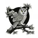 owl sitting on a branch tattoo design idea
